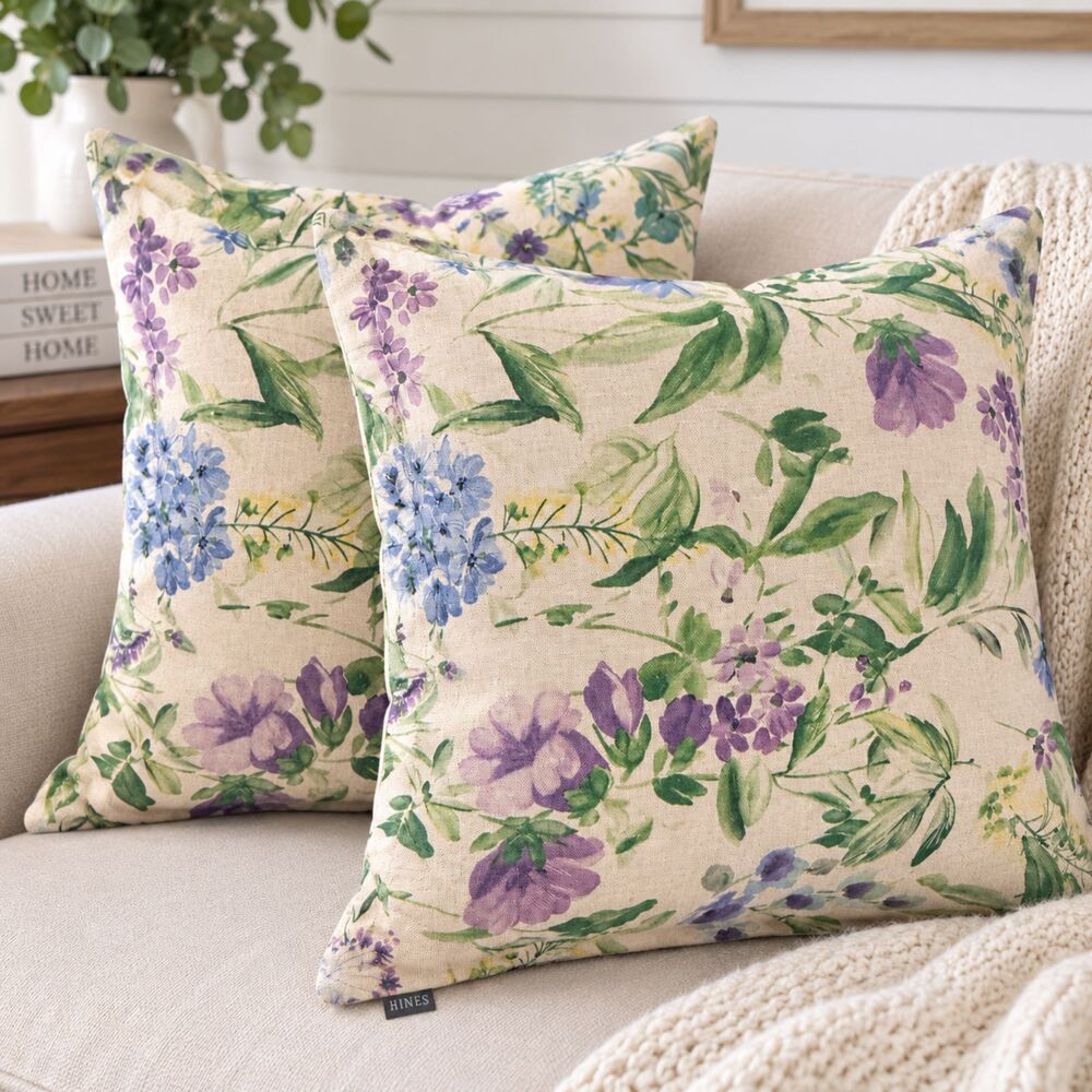 Hines Floral Botanical Throw Pillow Covers – Purple Blue Green – Set of 2